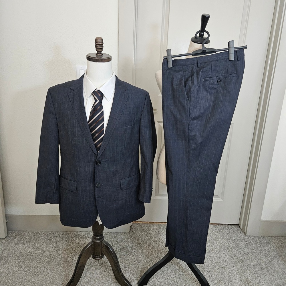 Hugo Boss Mens Navy Blue Super 100 Wool 2 Piece Suit 40S Pants 32x29